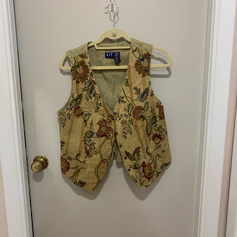 Vintage GAP Beige Floral Tapestry Vest